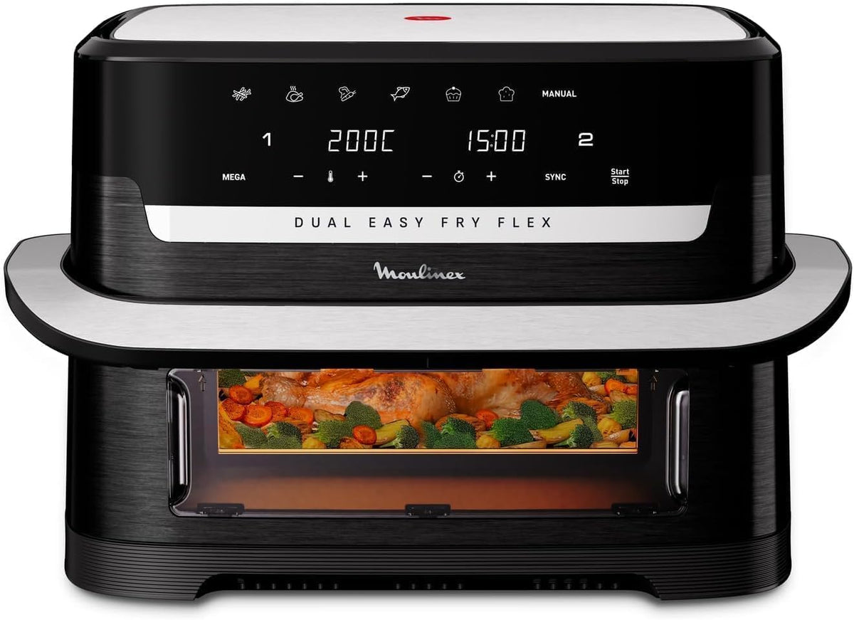 Freidora de aire Dual Easy Fry Flex, Freidora de Aire de 9L con separador FlexCook, Moulinex