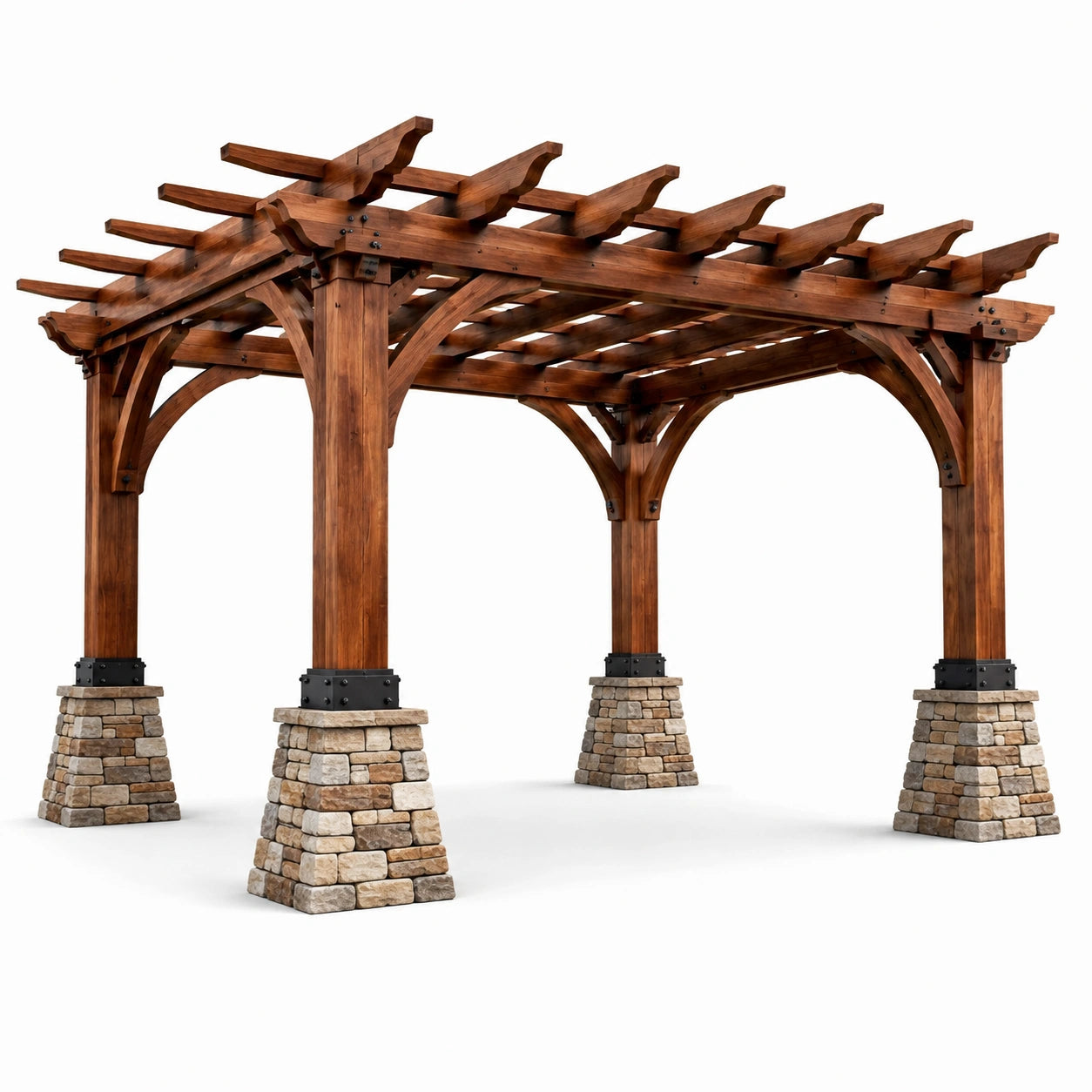 Pérgola de Madera y Piedra Exterior 300x300x240 cm