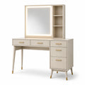 Tocador de MDF beige con espejo LED y cinco cajones