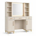 Tocador de Madera Beige con Espejo LED y Almacenamiento