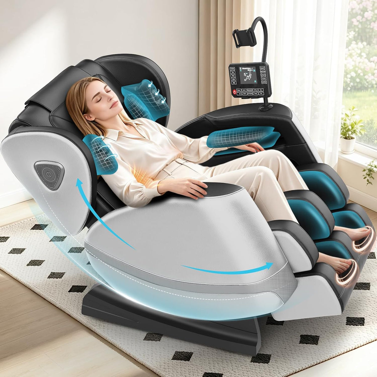 Gegcucey Sillones y asientos de masaje eléctrico, Sillón de Masaje de Cuerpo Entero con Rodillos y Airbags, Función Zero Gravity, Altavoz Bluetooth y