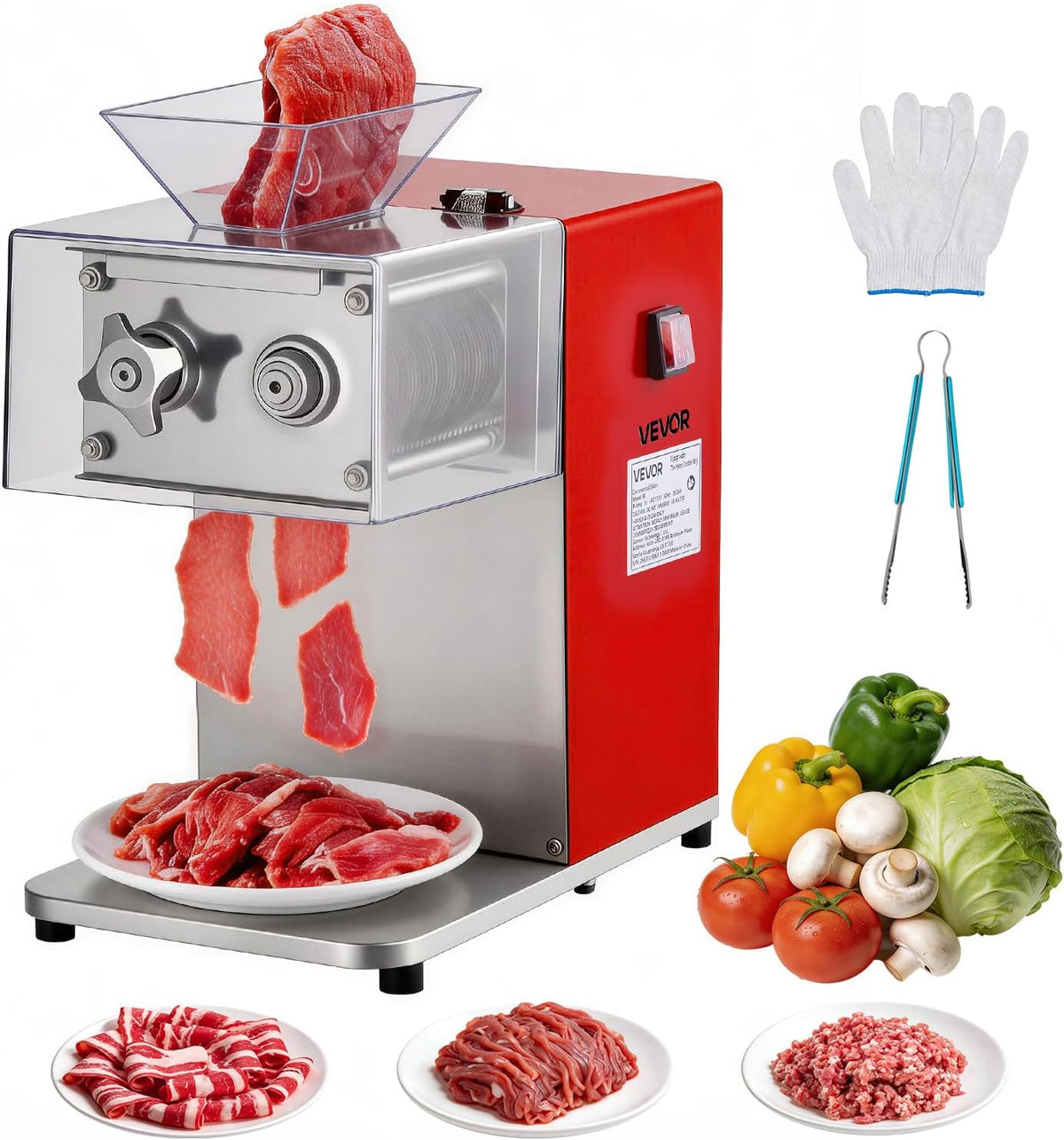 Picadoras de carne de VEVOR, Máquina de corte de carne, 850 W, cortadora comercial de 850 W, trituradora de hojas de acero inoxidable resistente de 3