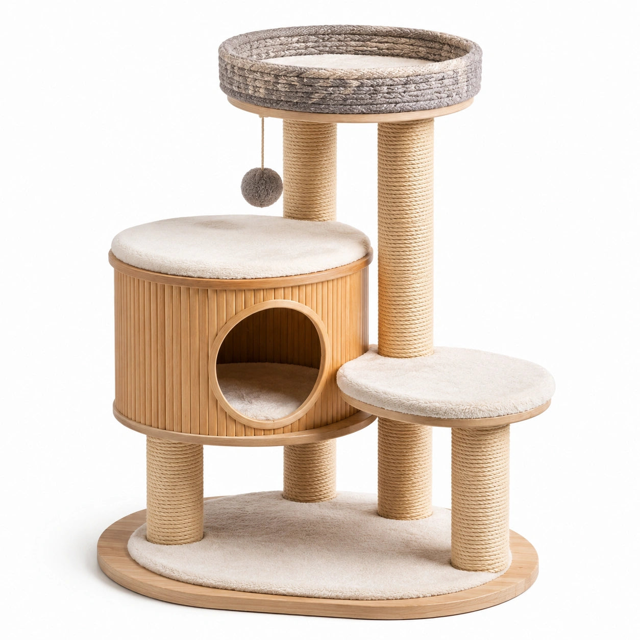 Árbol para gatos de bambú y yute con juguetes, beige, 80 cm