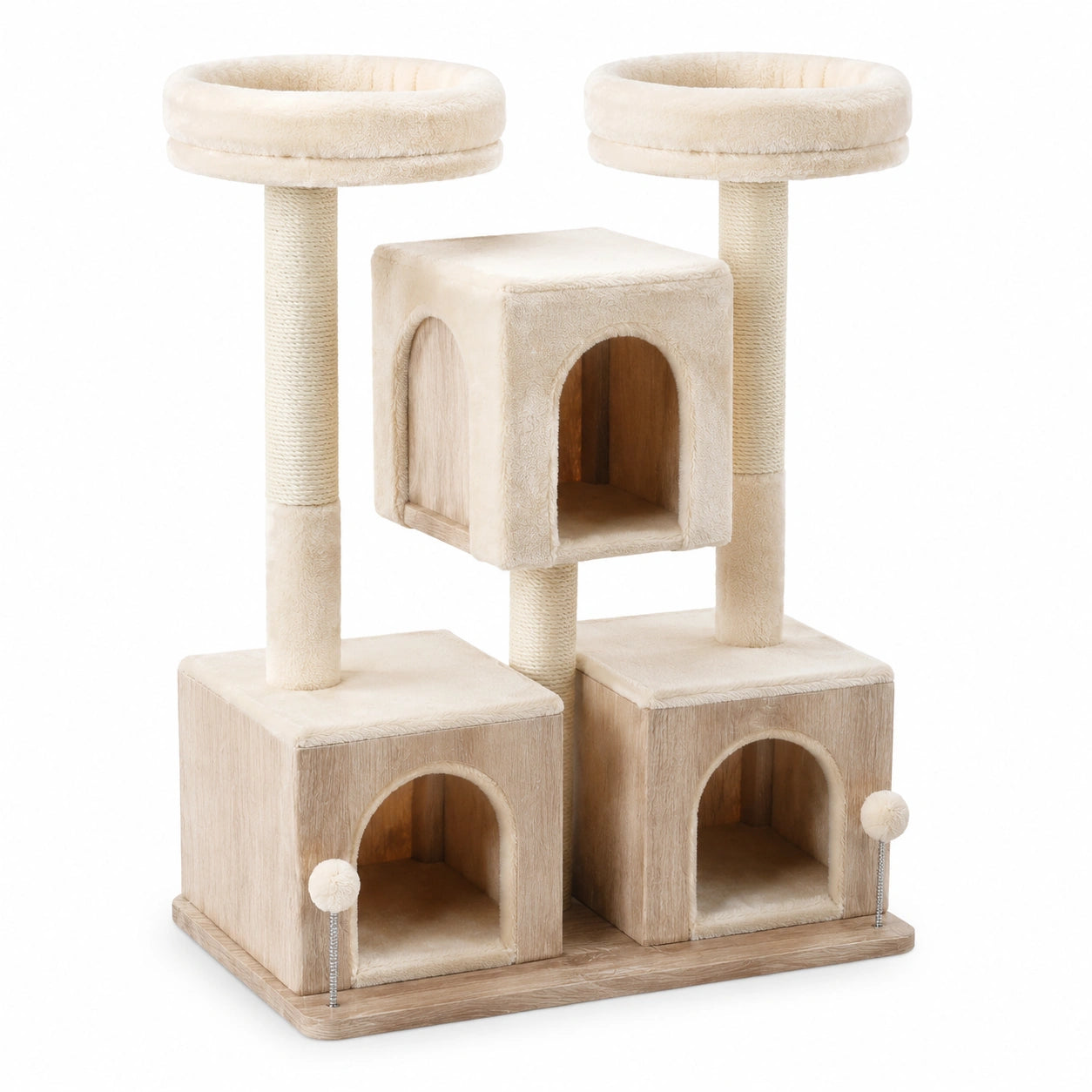 Árbol para gatos de madera y felpa beige