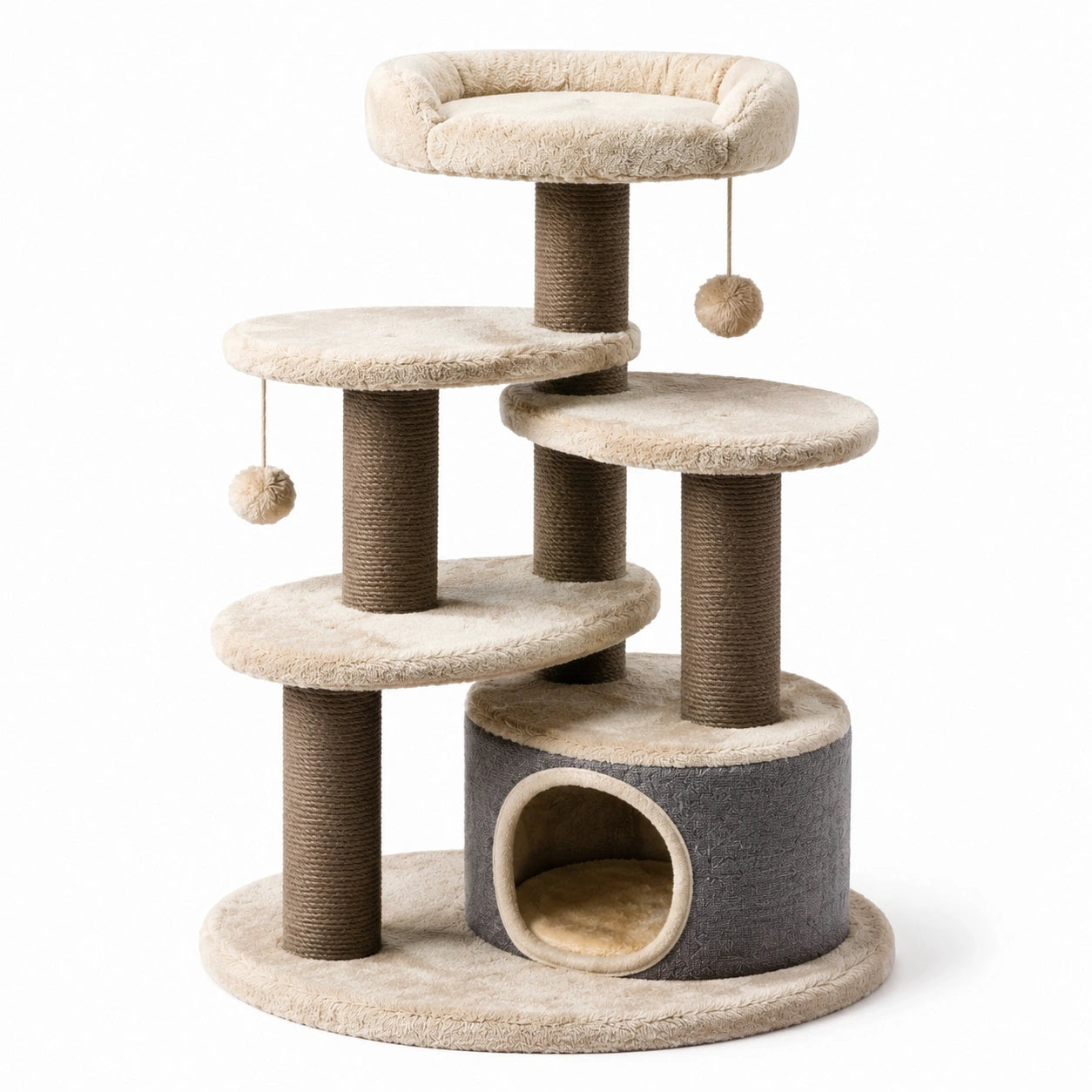Árbol rascador para gatos de MDF con sisal y felpa beige/marrón 50x40x90 cm