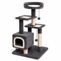 Árbol rascador para gatos de madera con felpa y sisal gris 145 cm