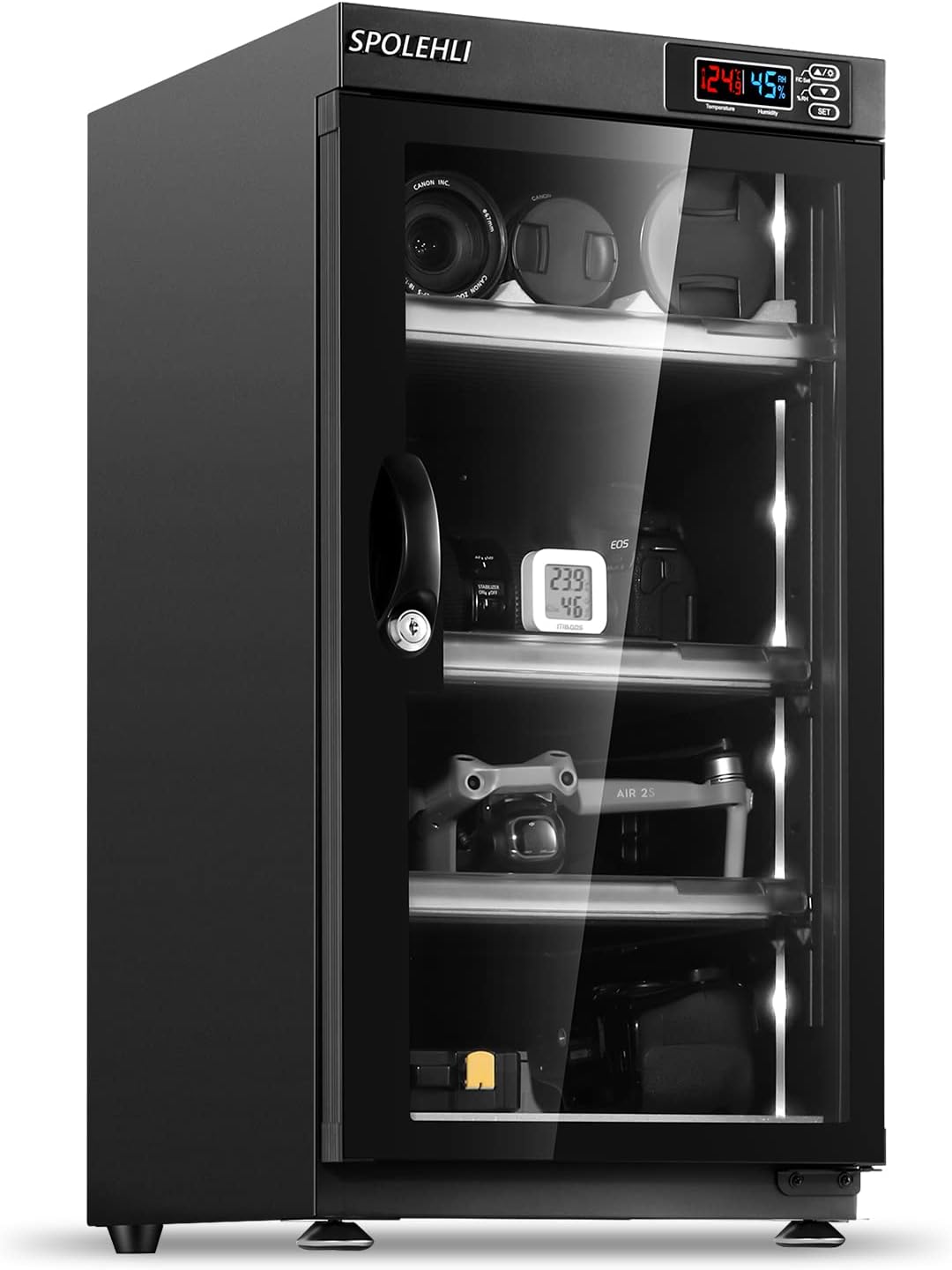 Spolehli Deshumidificador, Gabinete Seco para Cámaras Lentes 55L Deshumidificador de Productos Electrónicos Armario a Prueba de Humedad con Luces LED