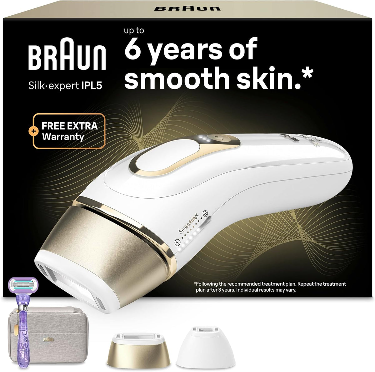 Braun PL5157 Sistemas de depilación de luz pulsada, Depiladora Luz Pulsada Silk·expert Pro 5, Blanca/Dorada
