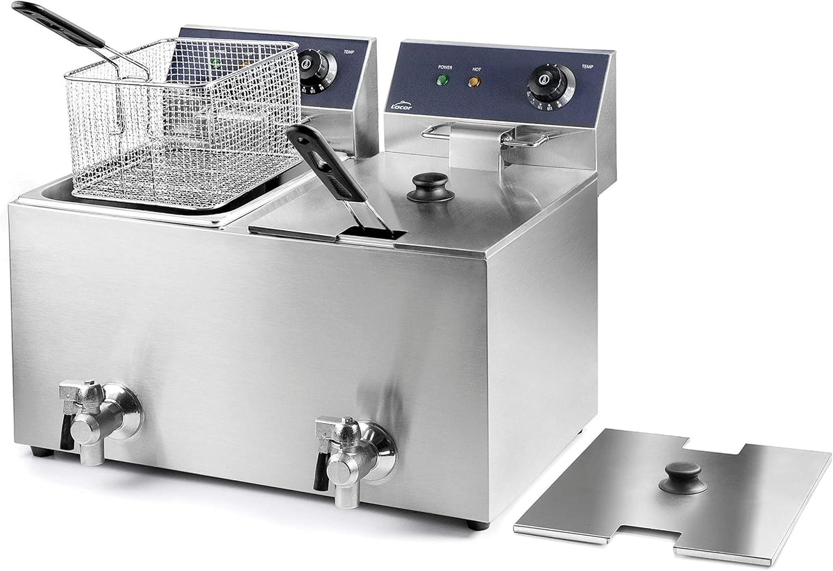 Freidora 69469 69468-Freidora eléctrica Doble con Grifo Profesional 3250 W (x2), 16 L, Acero Inoxidable, LACOR