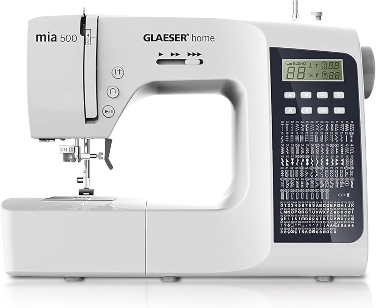 Máquinas de coser básica Máquina de coser digital Glaeser® Home Mia 500 300 variantes de puntadas, doble aguja, pantalla LED, mango plegable, sistema