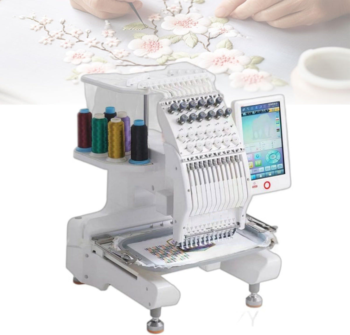 BDJSN Máquinas de coser básica, Máquina de bordar automática de 1000 rpm, máquina de coser por computadora de un solo cabezal con 12 agujas y tamaño