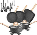 Baterías de cocina GTYZZH, Batería de Cocina Antiadherente de 19 Piezas, Juego de Ollas y Sartenes de Inducción en Granito Negro, No Tóxico, Apta para