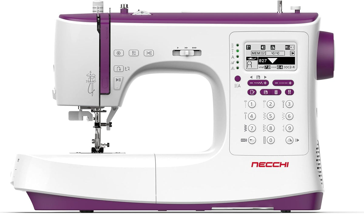 Necchi NC-204D Enhebradora, Máquina de coser, interior de fundición a presión de aluminio, carcasa de ABS, violeta, regular