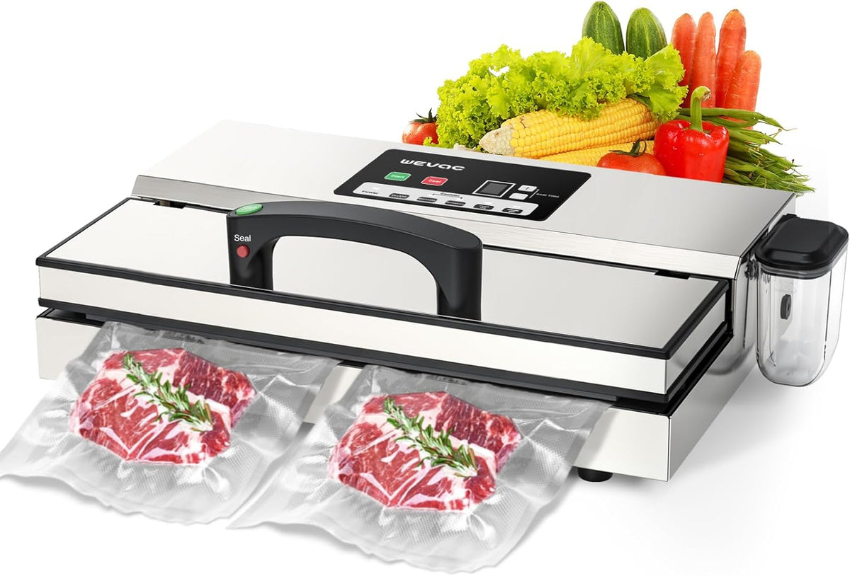 Wevac Envasadoras al vacío, Máquina selladora al vacío de alimentos de 95 kpa, 550 W, potente operación con una sola mano, 12 en 1, sellador de