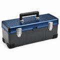 Caja de herramientas de metal azul y negro con asa de plástico 52x22x20 cm
