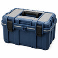 Caja de herramientas de polipropileno azul con asas y pestillos negros