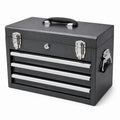 Caja de herramientas de acero negro con cerradura y 3 cajones