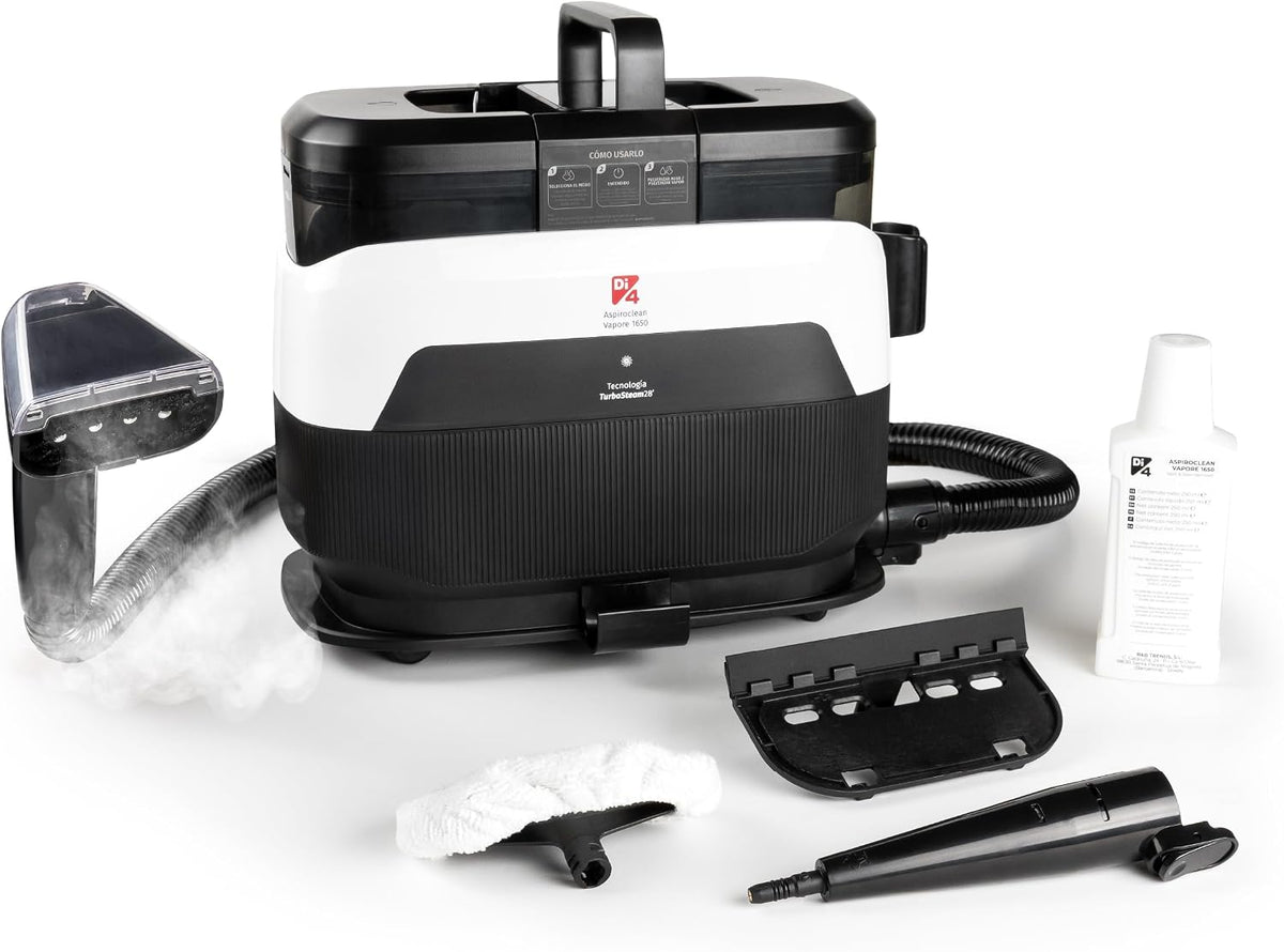 Limpiadoras de vapor Di4, Aspiroclean Vapore 1650 Limpiador a Vapor, Potencia 1650W, Función Agua Caliente y Vapor, Doble Depósito, Limpiador Vapor