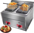 Freidora Generic, de Gas Industrial de 2x6L, Freidora de Gas profesional de acero inoxidable comercial con cuchara de cesta para Patatas Fritas Cocina