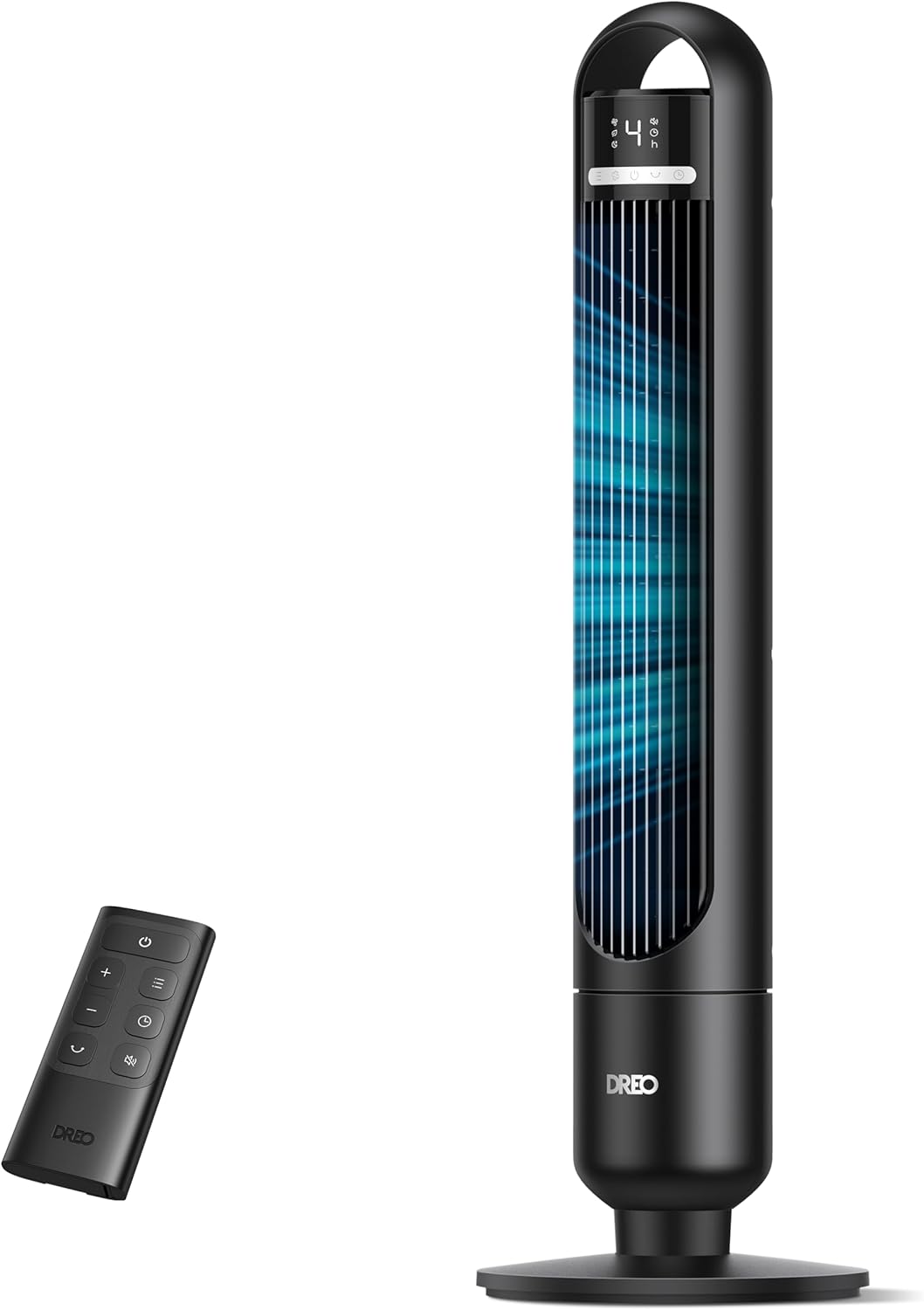Ventilador de torre DREO, Torre Silencioso 23 dB, alcance de 9, 8 m, 4 velocidades y 3 modos, temporizador 8 h, oscilación 90°, ideal para dormitorio