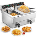 Freidora VEVOR, Eléctrica Comercial 3000 W 2 Tanques 2 x 11 L, Freidora de Aceite de Acero Inoxidable con 2 Cestas para Freír Temperatura y Tiempo