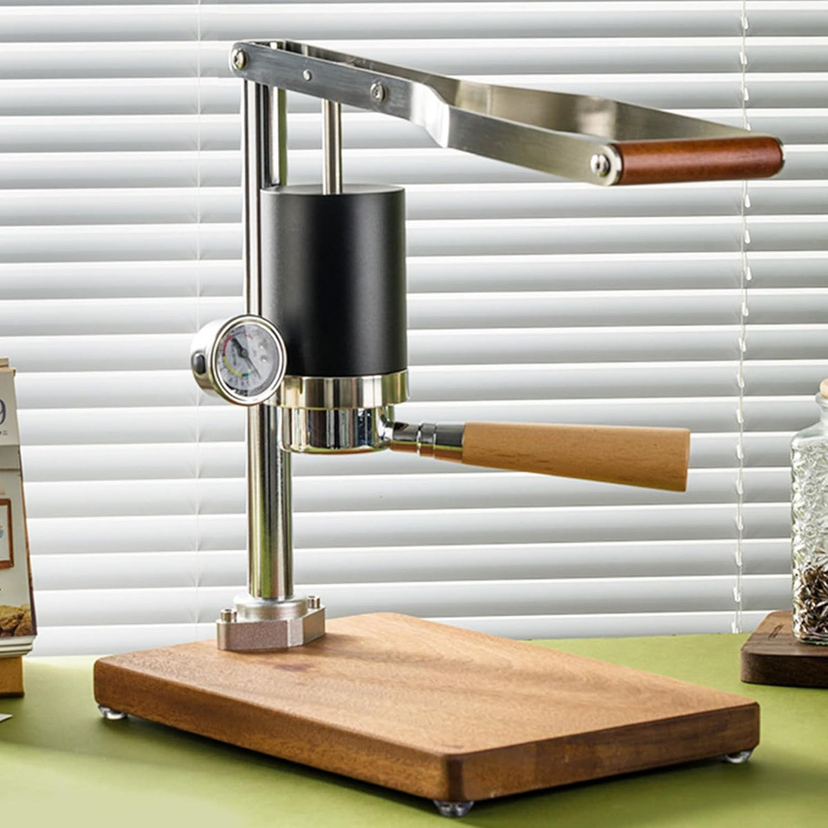 Cafeteras para espresso KRYANFEN, Maquina de Cafe de Palanca with Stainless Steel Water Tank 13.97in Long Handle and 105mm Portafilter Portable Hand