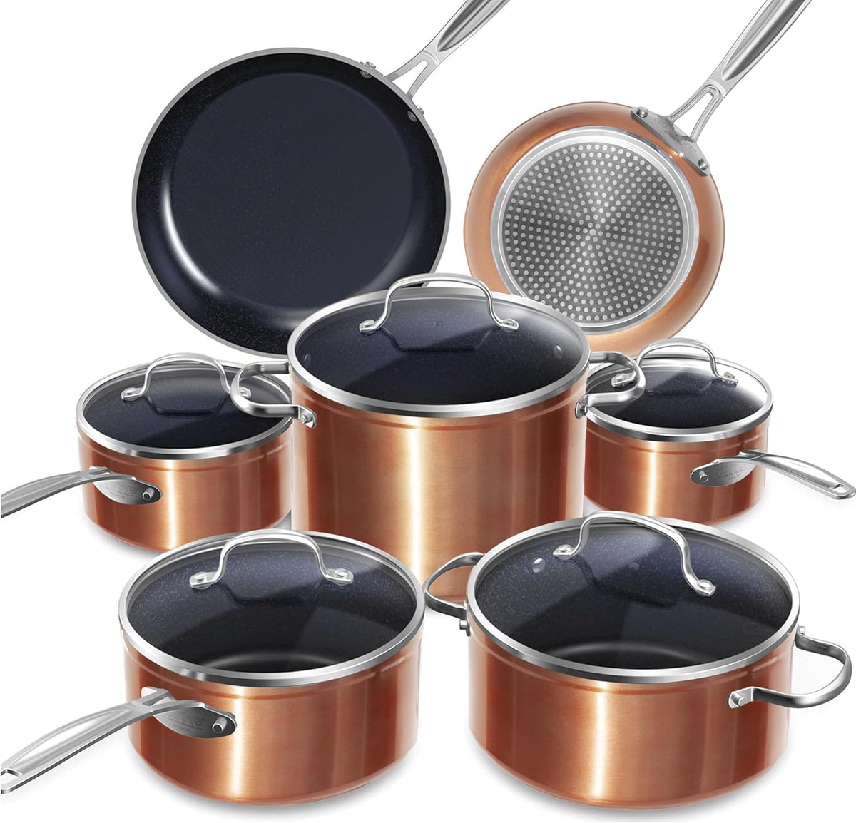 Baterías de cocina Ollas 12 Piezas G10 Cerámica de Duralon en Cobre, libre de PFAS, Nuwave