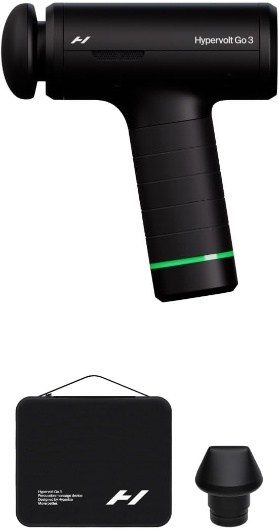 Hyperice Masajeadores eléctricos de mano, Pistola de masaje de percusión Hyperice Hypervolt Go 3 ligera con estuche