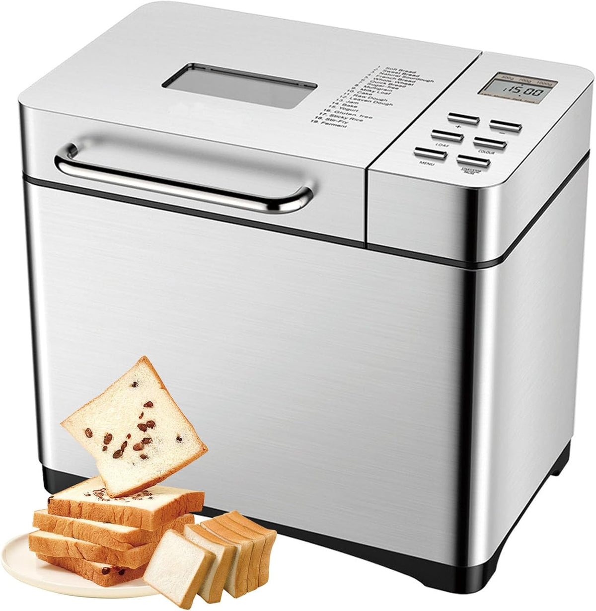 Genérico Panificadora, Automática 19 en 1 con Pantalla LCD, 3 Tamaños de Pan (500 g, 750 g, 1000 g), 650 W