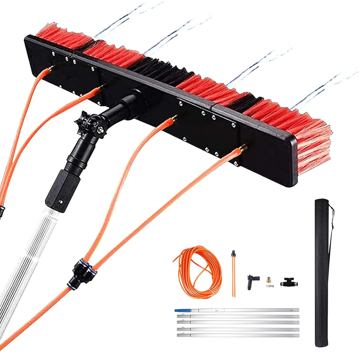 Barras telescópica de Generic, Kit de limpiador de ventanas telescópico, barra extensible de 3 a 12 m con cabezal de cepillo ajustable de 55 cm