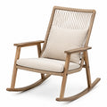 Silla mecedora de madera de acacia con cojines de poliéster beige