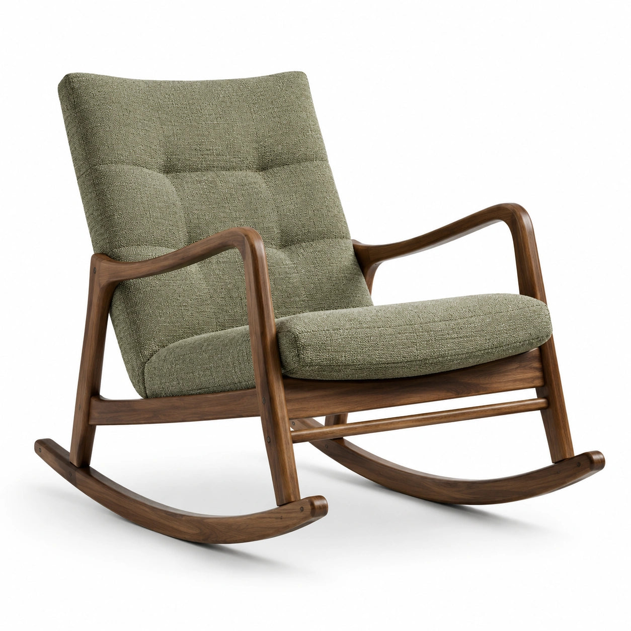Silla mecedora de madera con tapizado de poliéster verde