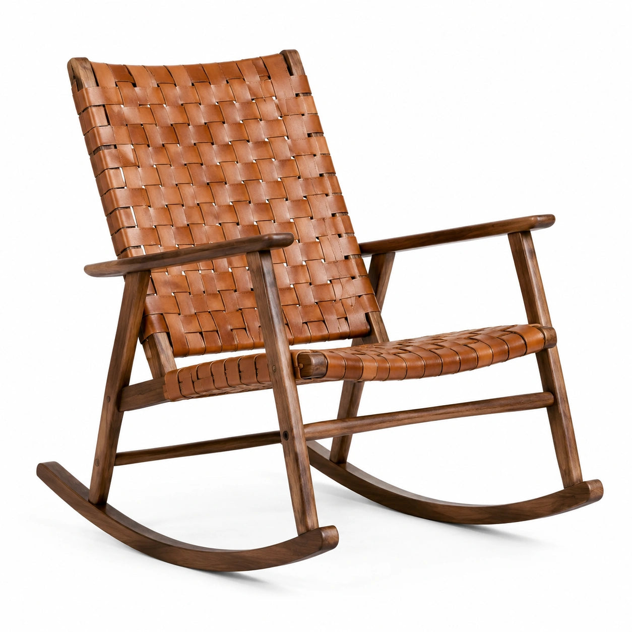 Mecedora de madera y cuero marrón