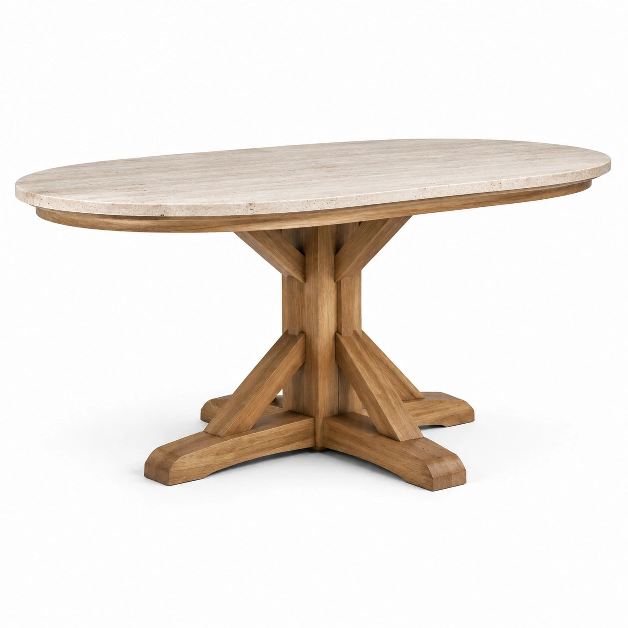 Mesa de comedor ovalada de madera y travertino 180 cm