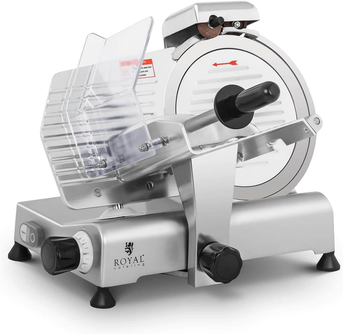 Cortafiambr Royal Catering, es Cortador De Fiambres Para Carnicería RCAM-250E (Cuchilla: Ø 250 mm, Corte: 0-8 mm, Afilador integrado)