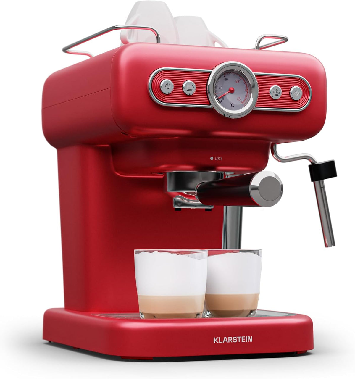 Máquinas de café espresso a vapor de KLARSTEIN, Cafetera Espresso con Espumador de Leche, Mini Cafetera Espresso Retro de 1, 2 litros con Portafiltro