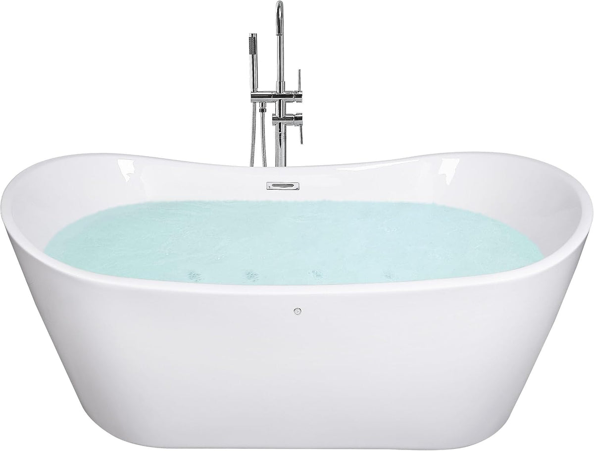 Hidromasaje Beliani, Bañera de hidromasaje independiente de acrílico blanco LED 168 cm moderno jets de masaje spa Antigua