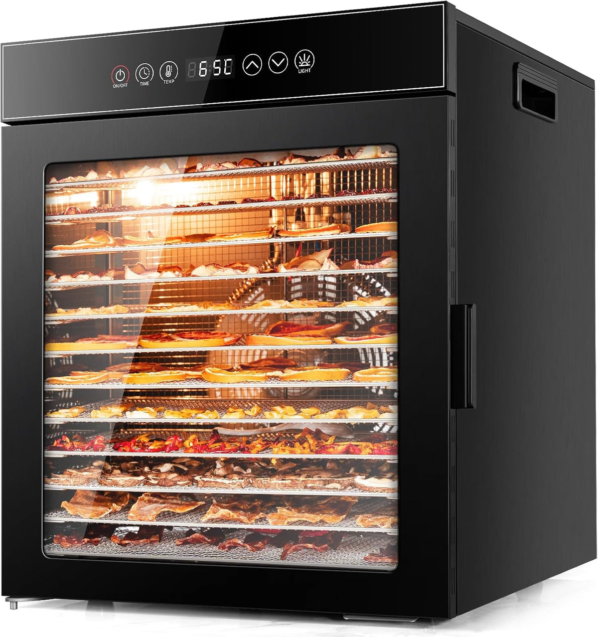 Deshidratador de Kwasyo, de Alimentos de 12 Bandejas de Acero Inoxidable, Todo en Negro, Estructura de Doble Capa, Gran Capacidad, Deshidratador para