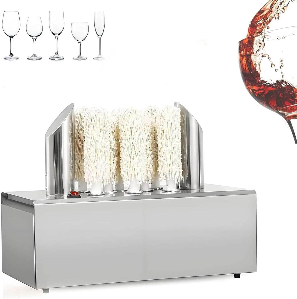 Pulidora eléctrica de vidrio de acero inoxidable con paños de microfibra extraíbles, modelo de 3 cabezales para hoteles, bares, catering y eventos.