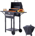 Barbacoas de carbón de HOMAVO, Barbacoa carbón con tapa y funda protectora, Parrilla 2 en 1 compacta para balcón, Termómetro integrado, Mantener