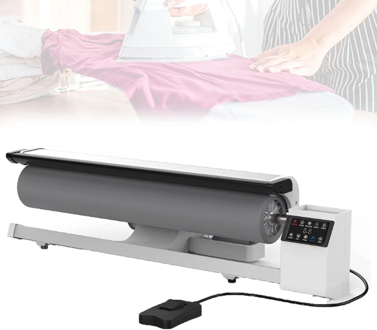 Planchas de vapor de Pfps, Planchadora Industrial con Rodillo De Vapor, Plancha Rotativa De 90cm con Pantalla Táctil, Pedal, Vapor Continuo 70g/min