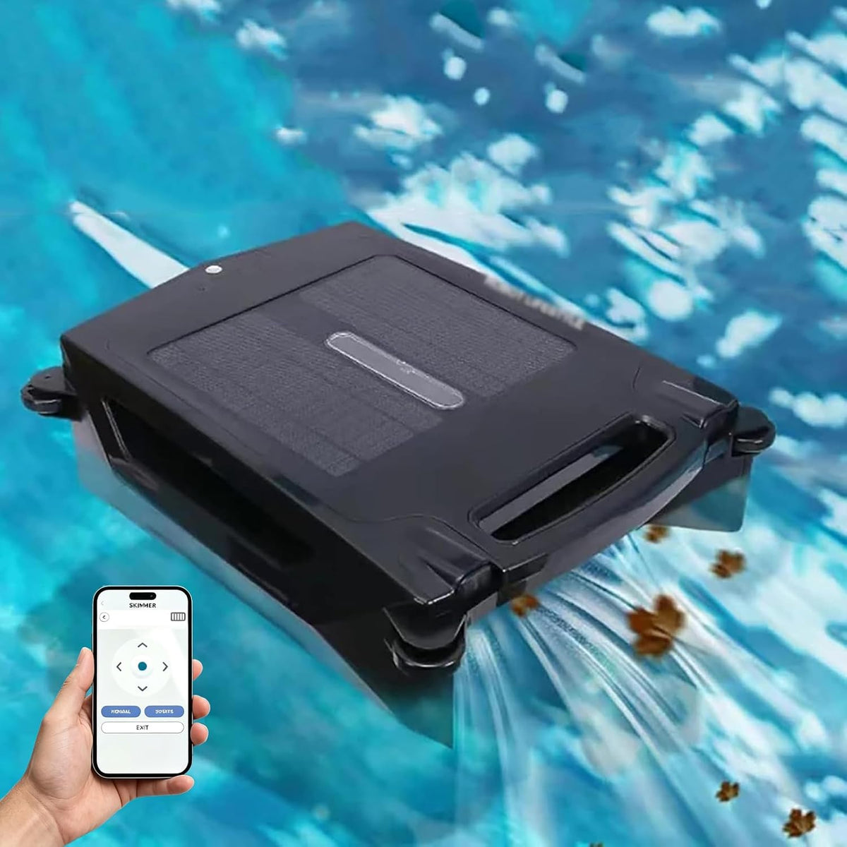 RoyceBee Limpiafondos automático, Limpiador de Skimmer Solar Robótico para Piscinas hasta 1076 ft², Control Remoto Inalámbrico, 5000mAh, Dos Modos de