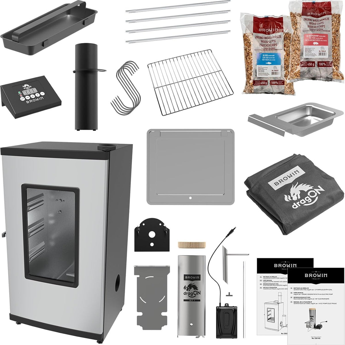 Ahumador ® Horno para ahumar DragON con generador de humo XXL, altura de 81 cm, armario para ahumar de alta calidad para una auténtica experiencia de
