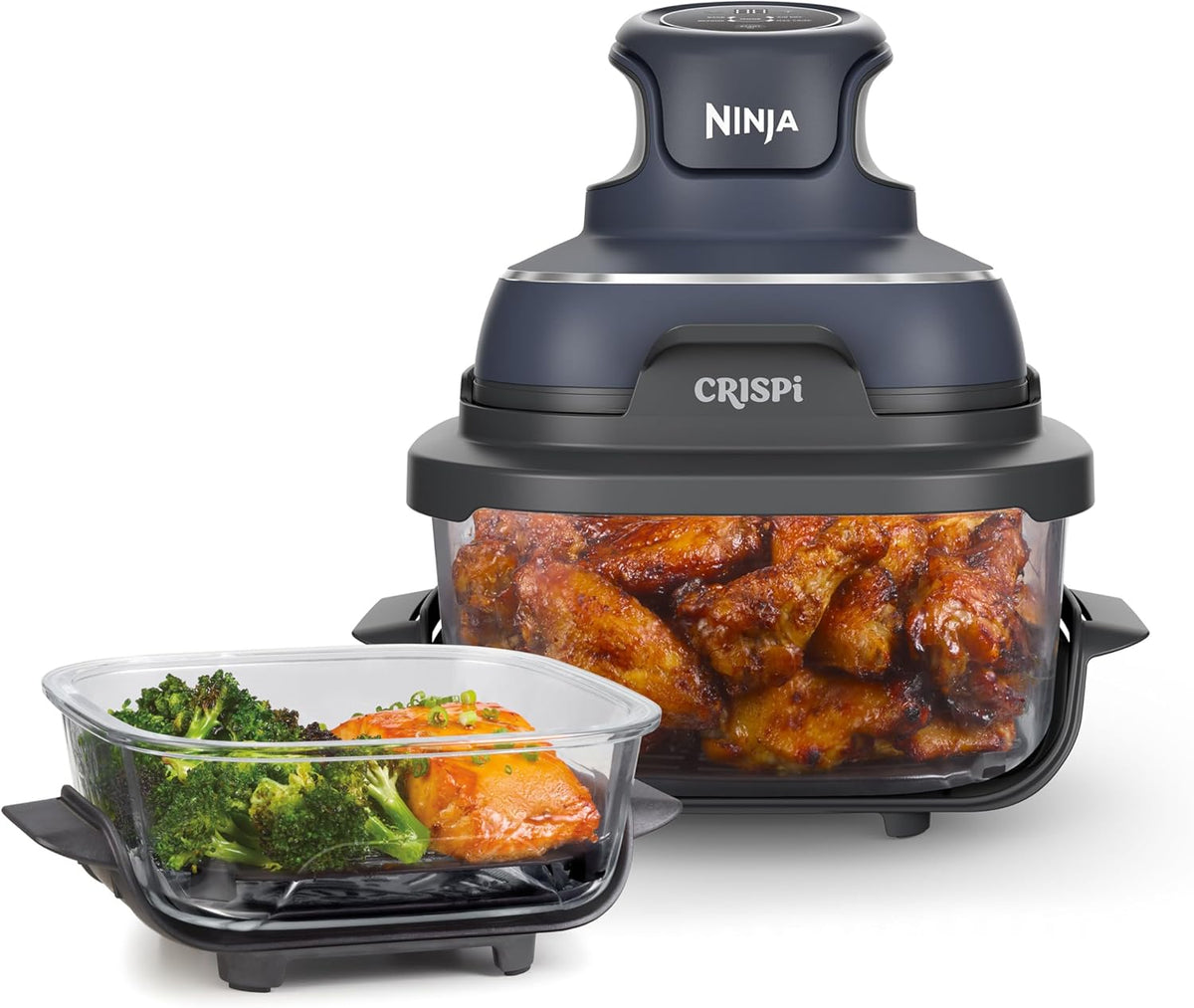 Freidora de aire Ninja, CRISPi, Freidora de Aire Portátil 4 en 1, 2 Recipientes, 3, 8L, Gris