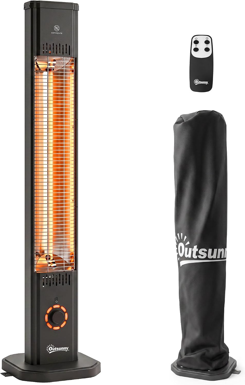Outsunny Calentadores y estufas de exterior, Calefactor por Infrarrojos Terraza 2000 W de Pie o Pared con Funda