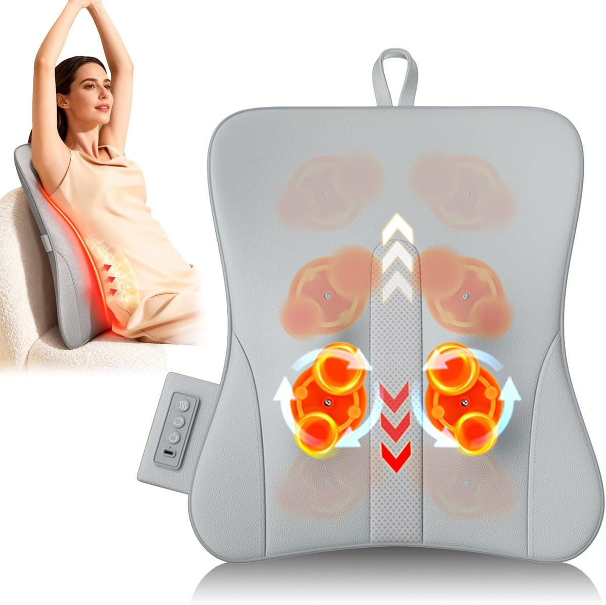 Masajeadores eléctrico TUOSEDA, Masajeador de espalda completa con calor, masajeador de espalda inalámbrico recargable para aliviar el dolor y