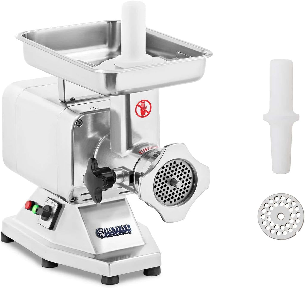 220PRO de Royal Catering, picadoras de carne, Picadora de carne Électrica Profesional RCFW (220 kg/h, 1000 W, 230 V, 1 Cuchilla, 2 Discos perforados)