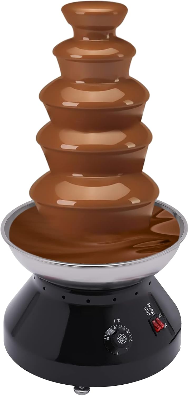Fuentes de chocolate Ciounmb, Fuente de chocolate de 5 niveles de acero inoxidable con espiral para chocolate, fiesta, buffet, boda, control de