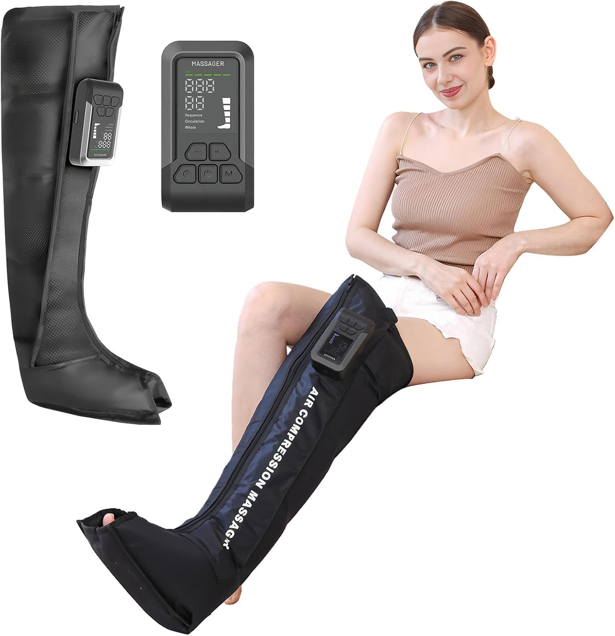 Cinturones de masaje de BeSokar, Bota Compresión Inalámbrica Pierna Individual, Masajeador Aire Batería, Presión 20-110 mmHg, 4 Programas, Circulación