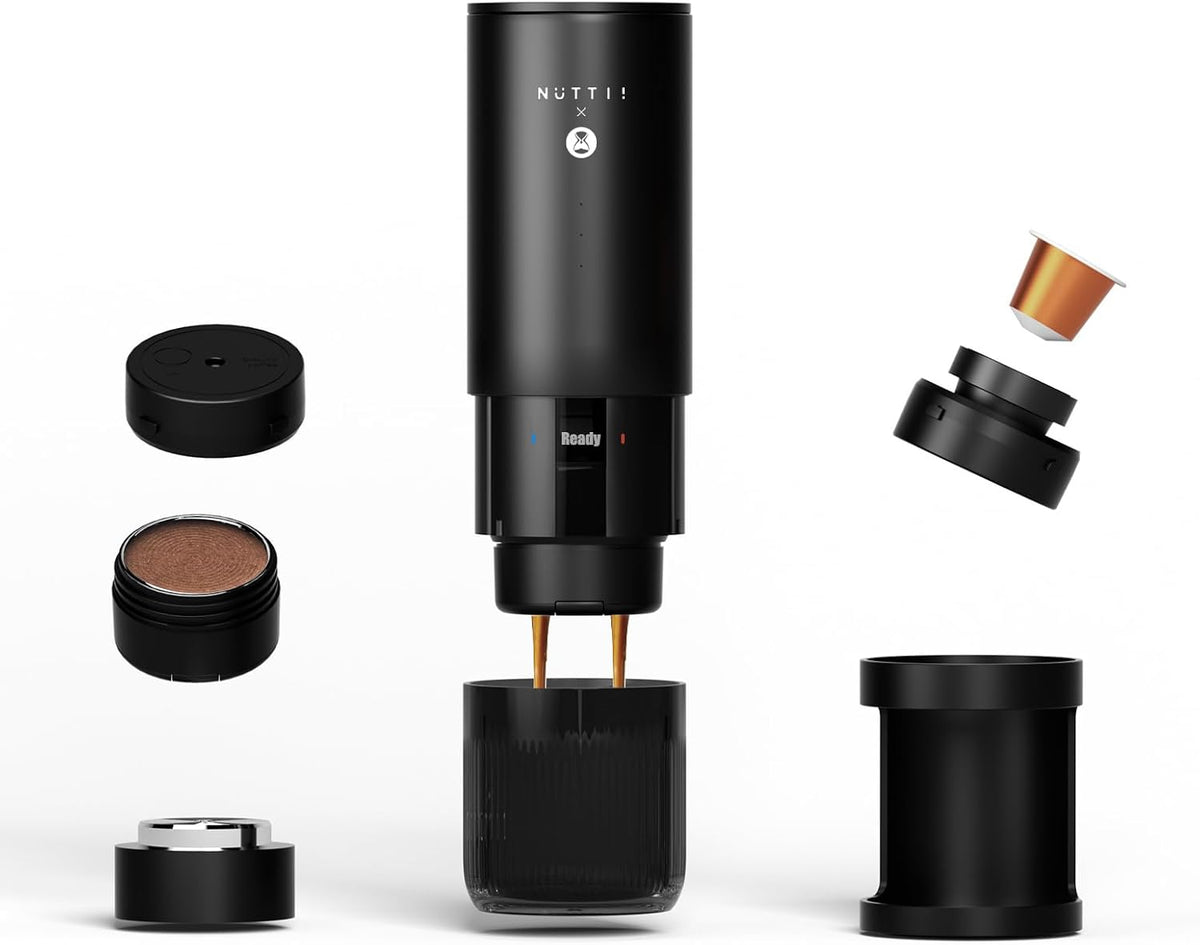 Cafeteras individual de Nuttii, E-Coffee - Cafetera eléctrica portátil, cafetera de viaje para camping, autocalentamiento con USB-C, con café molido y